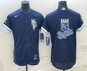 Cheap Men's Kansas City Royals Big Logo 2022 Navy Blue City Connect Flex Base Stitched Jersey