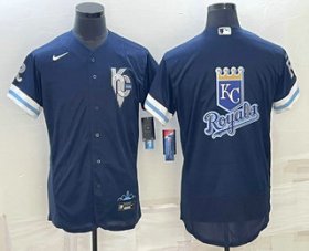 Cheap Men\'s Kansas City Royals Big Logo 2022 Navy Blue City Connect Flex Base Stitched Jersey