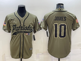Wholesale Cheap Men\'s New England Patriots #10 Mac Jones Olive 2022 Salute to Service Cool Base Stitched Baseball Jersey