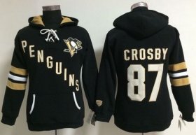 Wholesale Cheap Pittsburgh Penguins #87 Sidney Crosby Black Women\'s Old Time Heidi NHL Hoodie