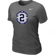 Wholesale Cheap Women's Nike New York Yankees #2 Derek Jeter Official Final Season Commemorative Logo Blended T-Shirt Dark Grey