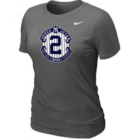 Wholesale Cheap Women\'s Nike New York Yankees #2 Derek Jeter Official Final Season Commemorative Logo Blended T-Shirt Dark Grey