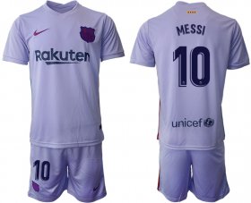 Wholesale Cheap Men\'s 2021-2022 Club Barcelona away purple 10 Soccer Jersey