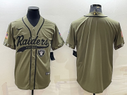Wholesale Cheap Men's Las Vegas Raiders Blank Olive Salute to Service Cool Base Stitched Baseball Jersey