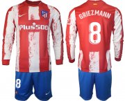 Wholesale Cheap Men 2021-2022 Club Atletico Madrid home red Long Sleeve 8 Soccer Jersey