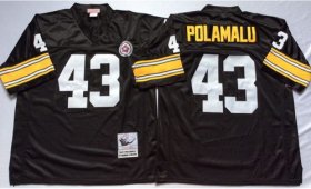 Wholesale Cheap Mitchell And Ness Steelers #43 Troy Polamalu Black Throwback Stitched NFL Jersey