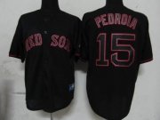 Wholesale Cheap Red Sox #15 Dustin Pedroia Black Fashion Stitched MLB Jersey