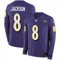 Wholesale Cheap Nike Ravens #8 Lamar Jackson Purple Team Color Men's Stitched NFL Limited Therma Long Sleeve Jersey
