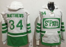 Wholesale Cheap Maple Leafs #34 Auston Matthews White/Green St. Patrick\'s Day Pullover NHL Hoodie