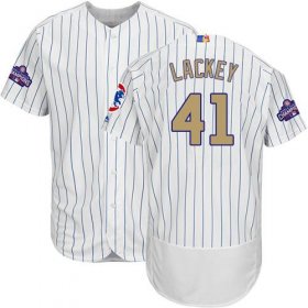 Wholesale Cheap Cubs #41 John Lackey White(Blue Strip) Flexbase Authentic 2017 Gold Program Stitched MLB Jersey