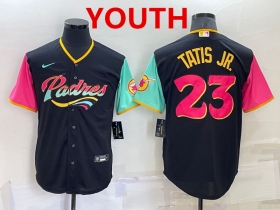 Wholesale Cheap Youth San Diego Padres #23 Fernando Tatis Jr Black 2022 City Connect Cool Base Stitched Jersey
