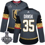 Wholesale Cheap Adidas Golden Knights #35 Oscar Dansk Grey Home Authentic 2018 Stanley Cup Final Women's Stitched NHL Jersey