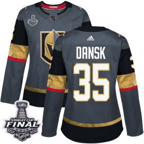 Wholesale Cheap Adidas Golden Knights #35 Oscar Dansk Grey Home Authentic 2018 Stanley Cup Final Women\'s Stitched NHL Jersey