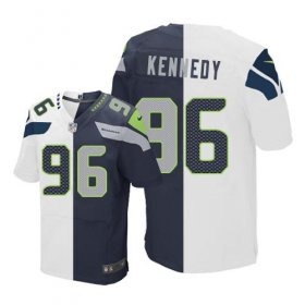 Wholesale Cheap Nike Seahawks #96 Cortez Kennedy White/Steel Blue Men\'s Stitched NFL Elite Split Jersey