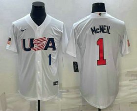 Cheap Men\'s USA Baseball #1 Jeff McNeil Number 2023 White World Classic Stitched Jerseys