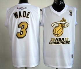 Wholesale Cheap Miami Heat #3 Dwyane Wade 2012 NBA Finals Champions White With Gold Jersey