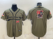 Wholesale Cheap Men's Tampa Bay Buccaneers Olive Salute to Service Team Big Logo Cool Base Stitched Baseball Jersey