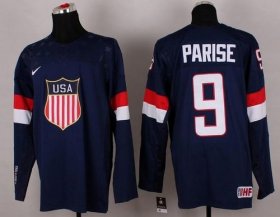 Wholesale Cheap 2014 Olympic Team USA #9 Zach Parise Navy Blue Stitched NHL Jersey