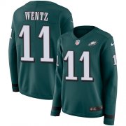 Wholesale Cheap Nike Eagles #11 Carson Wentz Midnight Green Team Color Women's Stitched NFL Limited Therma Long Sleeve Jersey