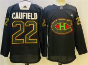 Cheap Men's Montreal Canadiens #22 Cole Caufield 2022 Black Warm Up History Night Stitched Jersey