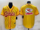 Wholesale Cheap Men's Kansas City Chiefs Gold Team Big Logo With Patch Cool Base Stitched Baseball Jersey