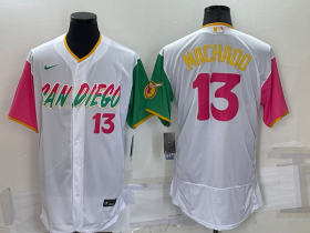 Wholesale Cheap Men\'s San Diego Padres #13 Manny Machado White Number 2022 City Connect Flex Base Stitched Jersey