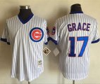 Wholesale Cheap Mitchell And Ness Cubs #17 Mark Grace White(Blue Strip) Throwback Stitched MLB Jersey