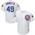 Wholesale Cheap Cubs #49 Jake Arrieta White Strip New Cool Base with 100 Years at Wrigley Field Commemorative Patch Stitched MLB Jersey