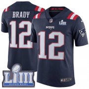 Wholesale Cheap Nike Patriots #12 Tom Brady Navy Blue Super Bowl LIII Bound Youth Stitched NFL Limited Rush Jersey