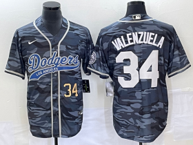 Wholesale Cheap Men\'s Los Angeles Dodgers #34 Toro Valenzuela Number Gray Camo Cool Base With Patch Stitched Baseball Jersey