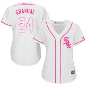 Wholesale Cheap White Sox #24 Yasmani Grandal White/Pink Fashion Women\'s Stitched MLB Jersey