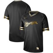 Wholesale Cheap Nike Brewers Blank Black Gold Authentic Stitched MLB Jersey