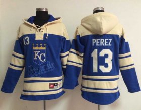 Wholesale Cheap Royals #13 Salvador Perez Light Blue Sawyer Hooded Sweatshirt MLB Hoodie