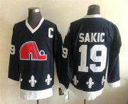 Cheap Men's Quebec Nordiques #19 Joe Sakic Black CCM Throwback Stitched NHL Jersey