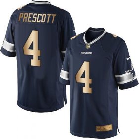 Wholesale Cheap Nike Cowboys #4 Dak Prescott Navy Blue Team Color Men\'s Stitched NFL Limited Gold Jersey