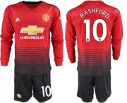 Wholesale Cheap Manchester United #10 Rashford Red Home Long Sleeves Soccer Club Jersey