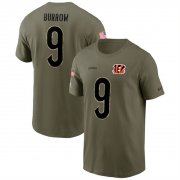 Wholesale Cheap Men's Cincinnati Bengals #9 Joe Burrow 2022 Olive Salute to Service T-Shirt