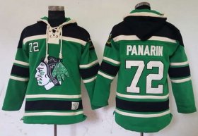 Wholesale Cheap Blackhawks #72 Artemi Panarin Green St. Patrick\'s Day McNary Lace Hoodie Stitched NHL Jersey