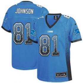 Wholesale Cheap Nike Lions #81 Calvin Johnson Light Blue Team Color Women\'s Stitched NFL Elite Drift Fashion Jersey