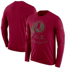Wholesale Cheap Men\'s Washington Redskins Nike Burgundy Salute to Service Sideline Legend Performance Long Sleeve T-Shirt