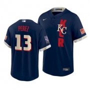 Wholesale Cheap Men's Kansas City Royals #13 Salvador Perez 2021 Navy All-Star Cool Base Stitched MLB Jersey