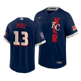 Wholesale Cheap Men\'s Kansas City Royals #13 Salvador Perez 2021 Navy All-Star Cool Base Stitched MLB Jersey