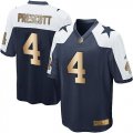 Wholesale Cheap Nike Cowboys #4 Dak Prescott Navy Blue Thanksgiving Throwback Youth Stitched NFL Elite Gold Jersey