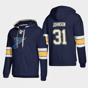 Wholesale Cheap St. Louis Blues #31 Chad Johnson Blue adidas Lace-Up Pullover Hoodie