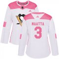 Wholesale Cheap Adidas Penguins #3 Olli Maatta White/Pink Authentic Fashion Women's Stitched NHL Jersey