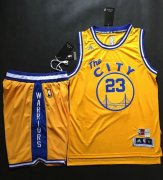 Wholesale Cheap Warriors #23 Draymond Green Gold Throwback The City A Set Stitched NBA Jersey