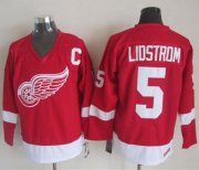 Wholesale Cheap Red Wings #5 Nicklas Lidstrom Red CCM Throwback Stitched NHL Jersey