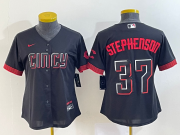 Wholesale Cheap Women's Cincinnati Reds #37 Tyler Stephenson Black 2023 City Connect Cool Base Stitched Jersey1