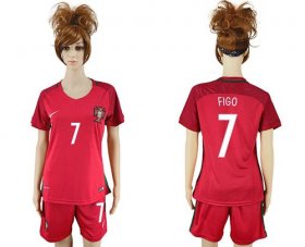 Wholesale Cheap Women\'s Portugal #7 Figo Home Soccer Country Jersey