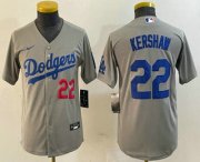 Cheap Youth Los Angeles Dodgers #22 Clayton Kershaw Number Grey Stitched Cool Base Nike Jersey